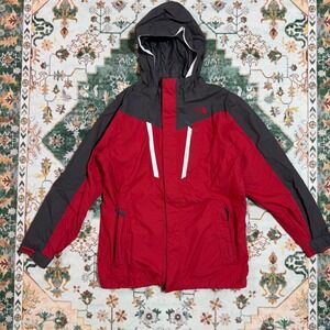 The North Face Red Grey Mens L 14 16 Hooded Jacket Coat Outdoor